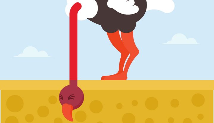 Ab einem bestimmten Punkt führt die weitere Ansammlung von Wissen auch nicht zwingend zu mehr Verantwortlichkeit, Selbstbestimmung und Engagement, sondern eher zu einer fatalistischen, resignierten Haltung Illustration eines Strauß', der den Kopf in den Sand steckt